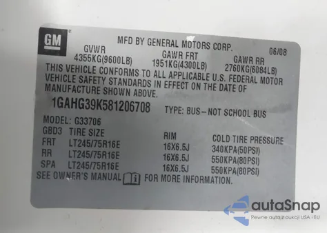 2008 Chevrolet Express Ls z USA, uszkodzony, nr VIN 1GAHG39K581206708